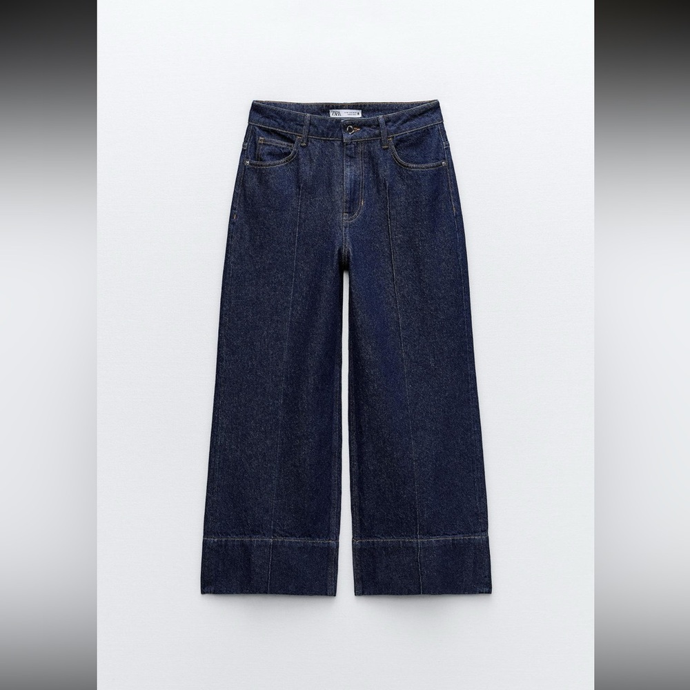 Zara Navy Crop Wide-Leg Jeans